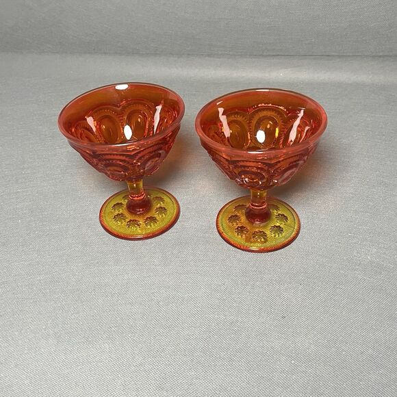 VINTAGE LE SMITH AMBERINA MOON AND STARS CORDIAL GLASSES-UV-GLOWS - Picture 8 of 13